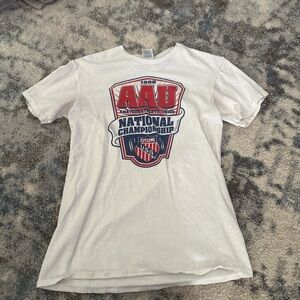 Delta White Tee with Red and Blue Graphic